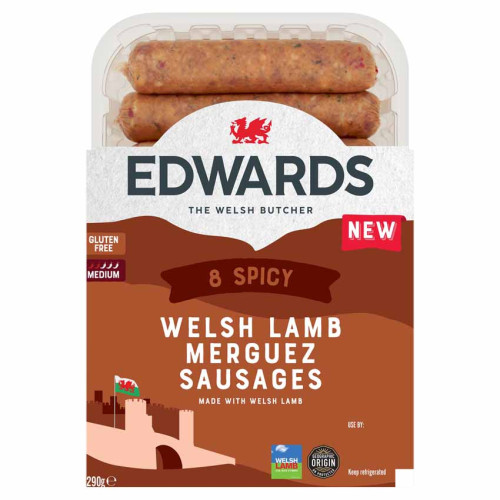 Edwards o Gonwy, Welsh Lamb Merguez Sausage, 6 x 290g