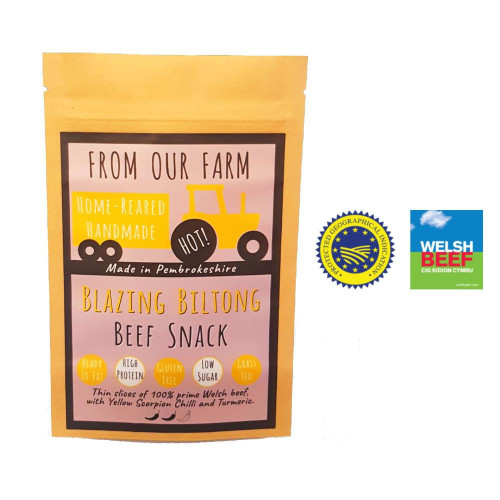 Blas ar Fwyd: From Our Farm Blazing Biltong 40g