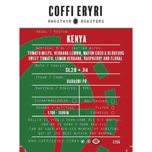 T2210301 - Coffi Eryri Kenya, 225g Beans
