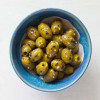 F2102201 - Real Olive Co. Marinated Organic La Verde (Wild Garlic & Basil) Olives, 185g Deli Pot