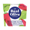 Real Olive Co, Chilli, Garlic & Basil Pitted Olives (TRICOLORE), 160g Pot