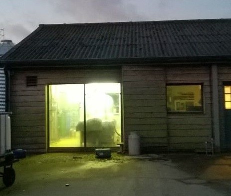 Hafod Holden Farm dairy in evening