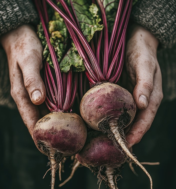 Jones Trust Your Gut beetroot in hands