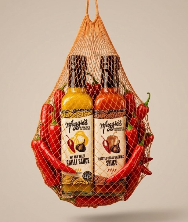 Maggie's African Twist chilli sauces and chillis in net bag