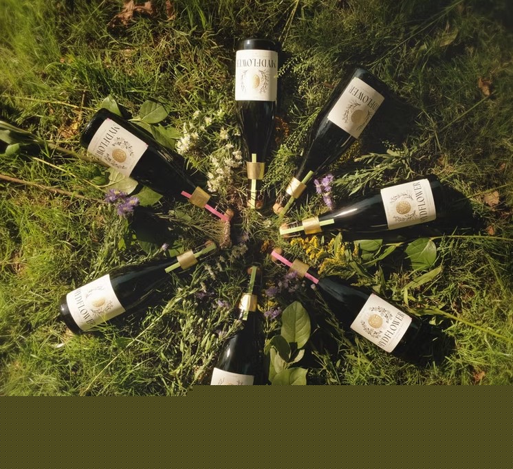 Mydflower circle of bottles on grass
